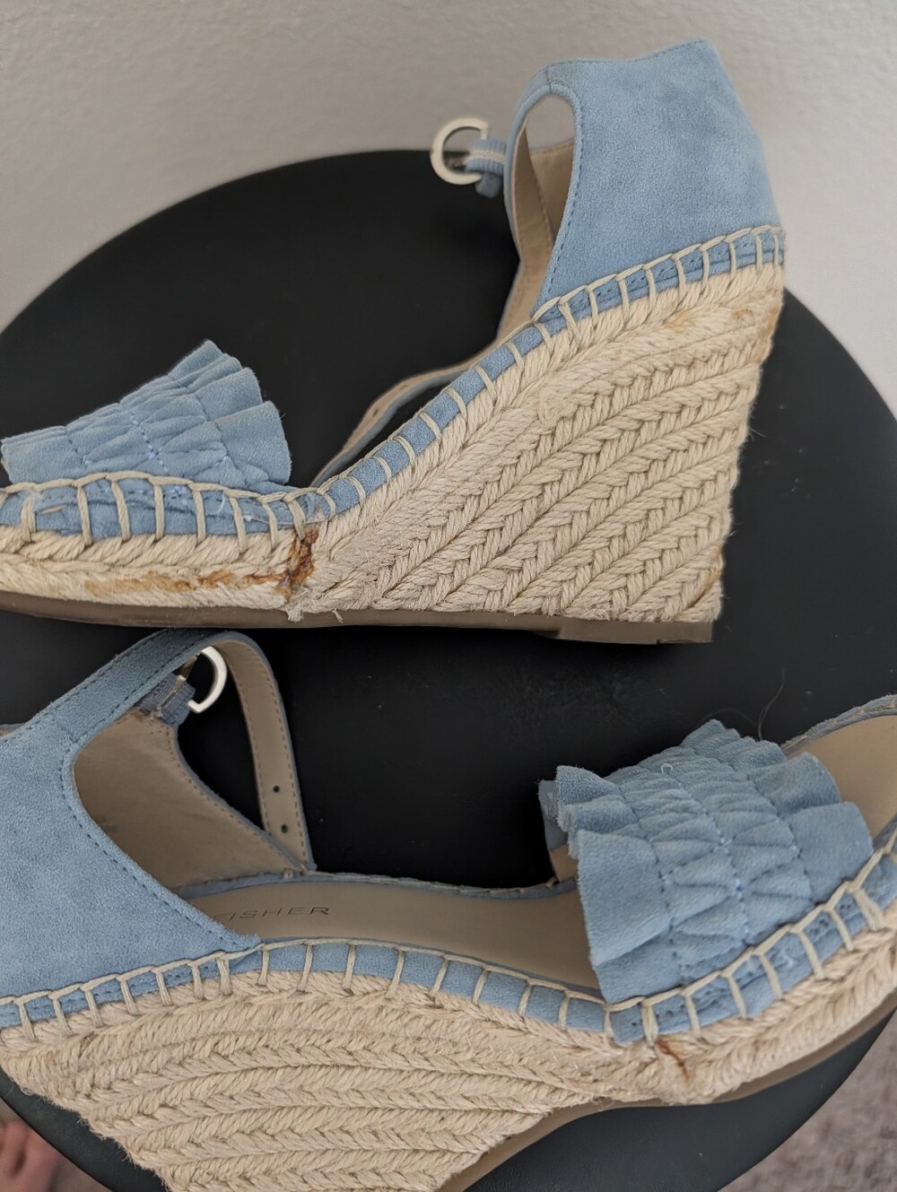 Light Blue Suede Espadrille Wedge Sandals - Women